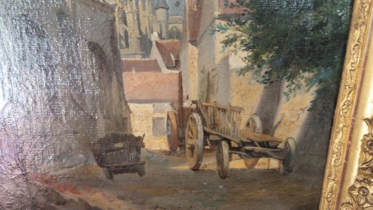 Charrettes dans la rue de l'église